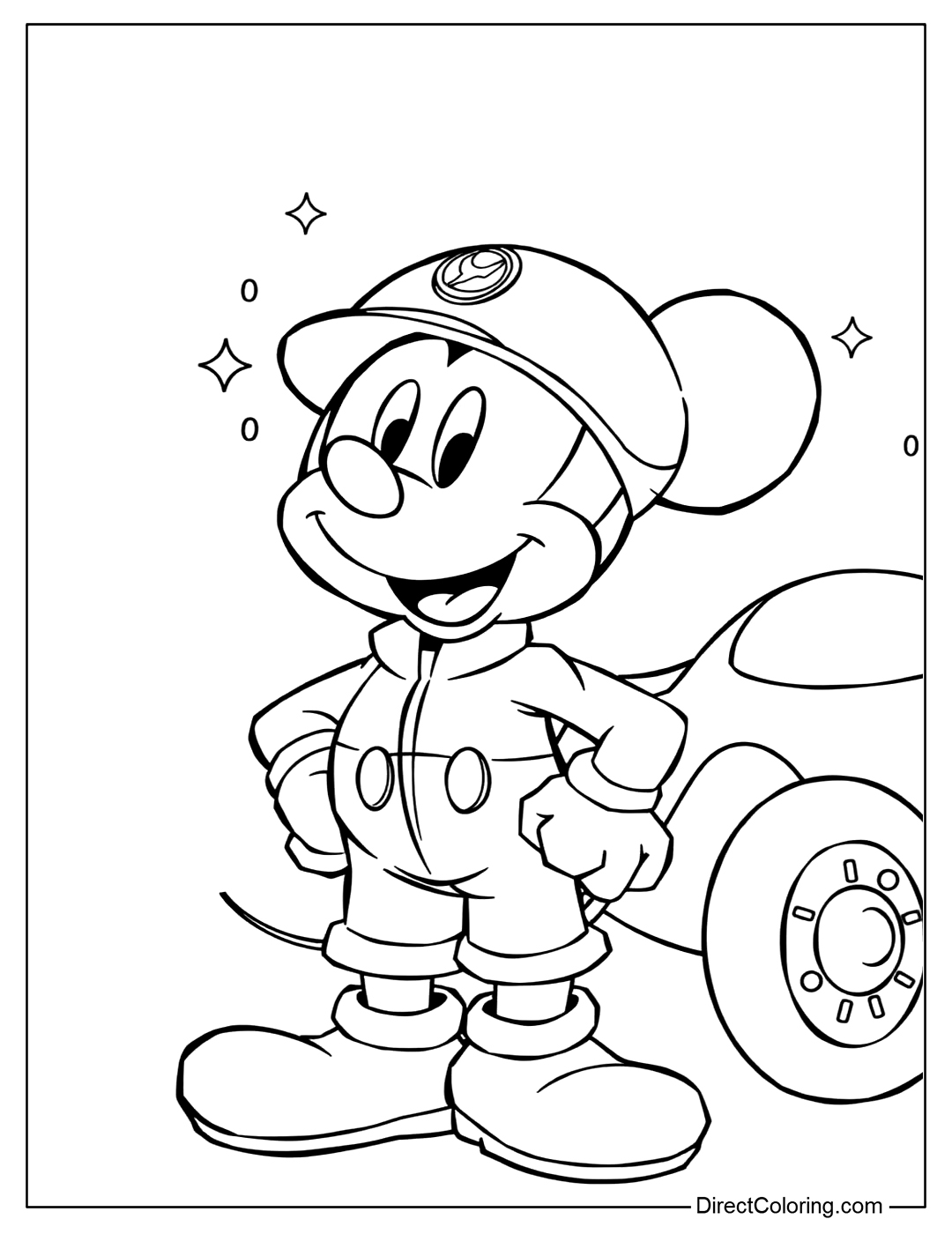 Mickey Mouse with Race Car Coloring Sheet Free